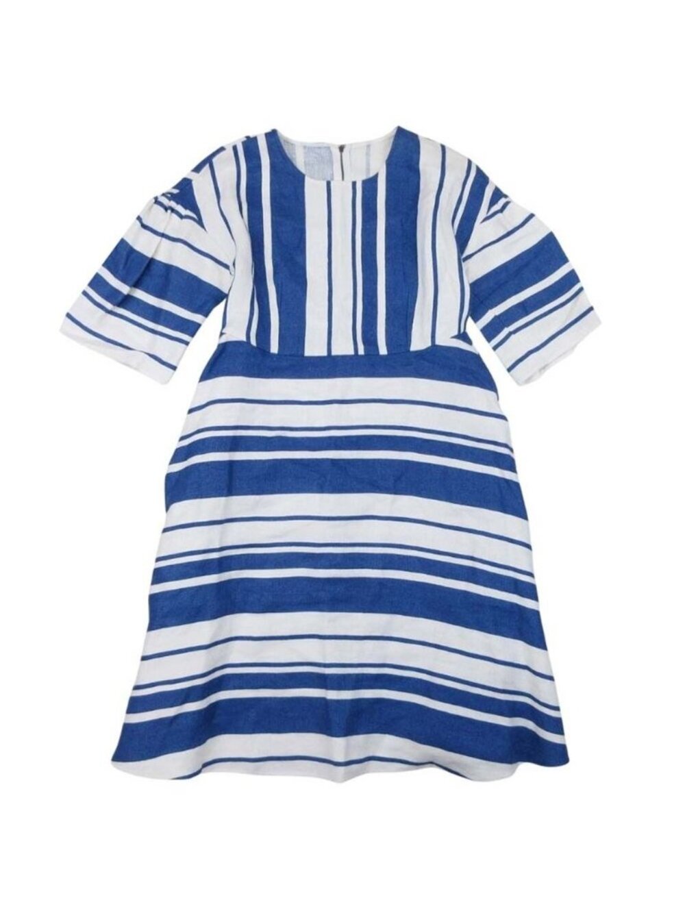 Dolce & Gabbana Linen Cotton Border Stripe Dress Blue White 38